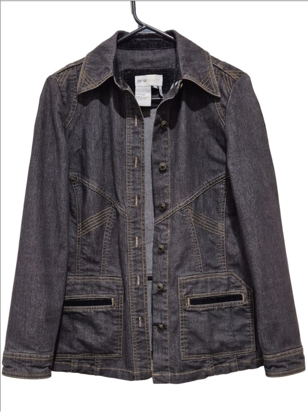 Lanasport Black/Charcol Stretch Denim Fitted Jacket Western Stitch Details Sz 6